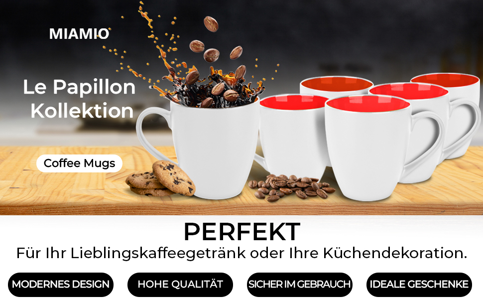 Набір кавових чашок/кавових стаканів Miamio Le Papillon (6 шт, 350 мл) - Біло-червоний