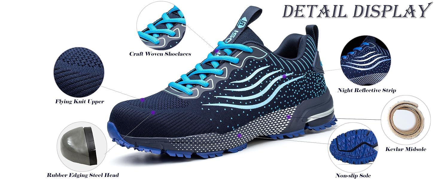 Зручні робочі черевики ISOOUS з металевим підноском для чоловіків та жінок. Легкі, дихаючі, неслизькі, захисні черевики, 42 EU, зелені.