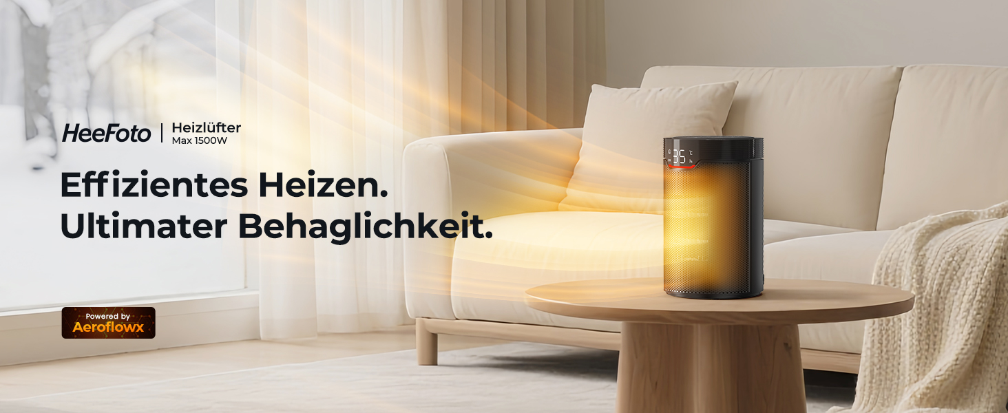 Електричний обігрівач: Економний, 1500W, тихий з таймером, захист від перекидання та перегріву, чорний