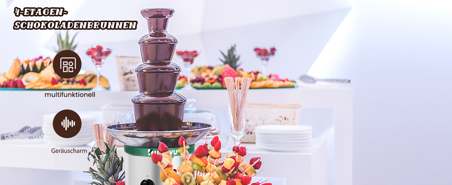 Електричний шоколадний фонтан Huanyu 4-рівневий, великий набір для фондю з шоколадом, для вечірок, весіль та днів народжень