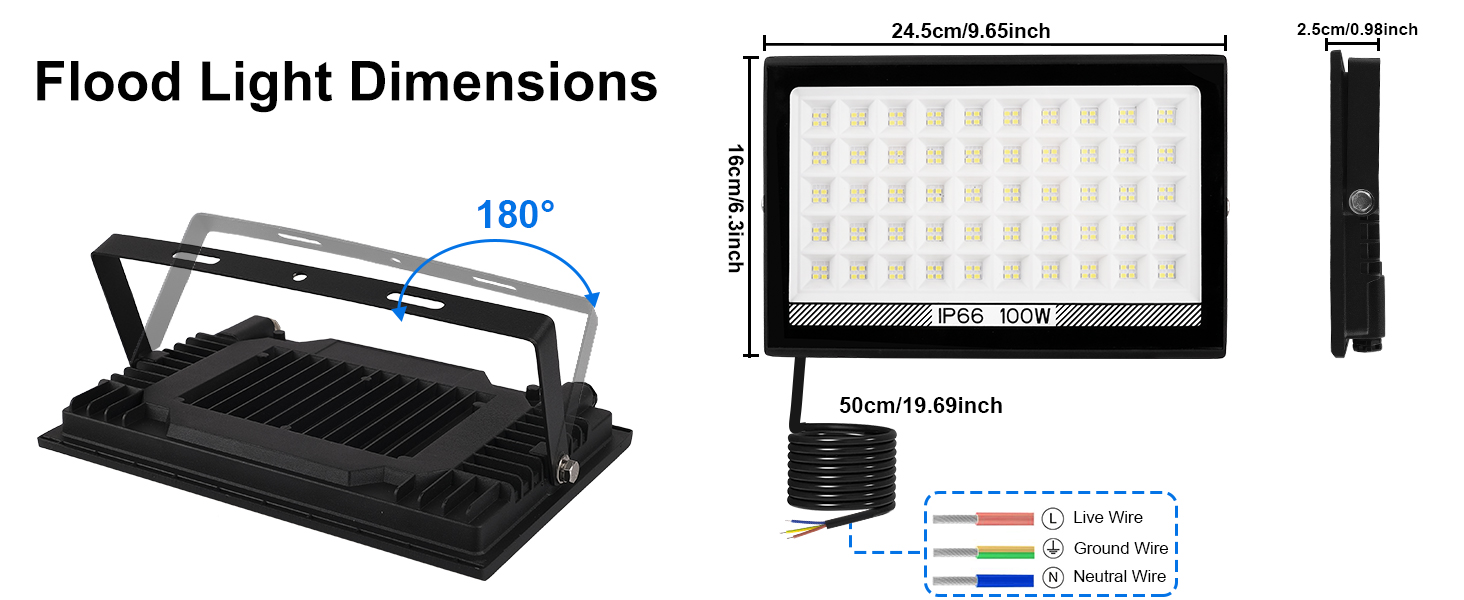 T-SUNUS LED Floodlight Outdoor 100W, Super Bright Outdoor Floodlight Cool White Spotlight IP66 Waterproof 11000LM for Driveway Garage Path Garden 2 Pack
