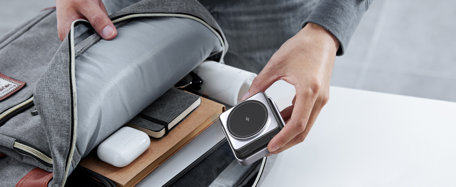 Зарядний пристрій 3-в-1 для Apple Watch та iPhone MagSafe, складна бездротова зарядка для AirPods Pro/3/2. Підходить для Apple Watch, iPhone 17/16/15/14/13. Білий (Чорний)