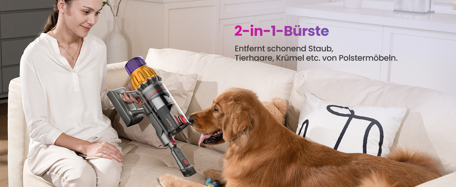 Бездротовий акумуляторний пилосос з 2 акумуляторами, 150 хв роботи, 55000 Па, 600 Вт, об'єм 2.0 л, з дисплеєм, антизаплутана щітка, самостійна парковка, настінна зарядка, 11-шарова фільтрація для шерсті тварин, килимів та твердих поверхонь