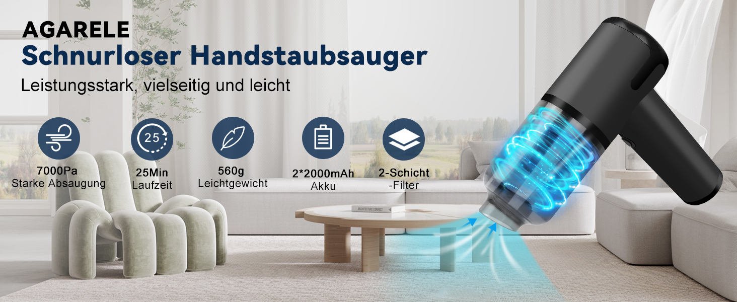 Акумуляторний пилосос AGARLE для авто, ручний міні-пилосос, багатофункціональний з насадкою, для видалення шерсті тварин, потужність 6000 Па