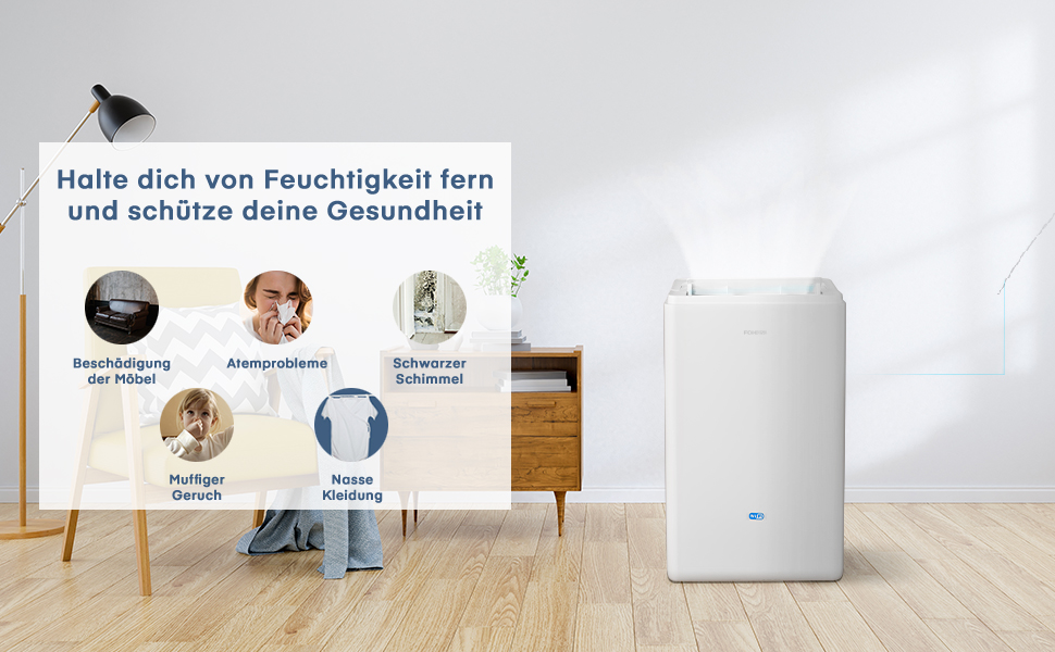 Розумний осушувач повітря з Wi-Fi та додатком, 20 л/24 год, для приміщень до 135 м³ (50 м²), об'єм бака 4.2 л, захист від переливу, таймер 24 год з режимом прання, осушувач для підвалу, спальні, ванної кімнати