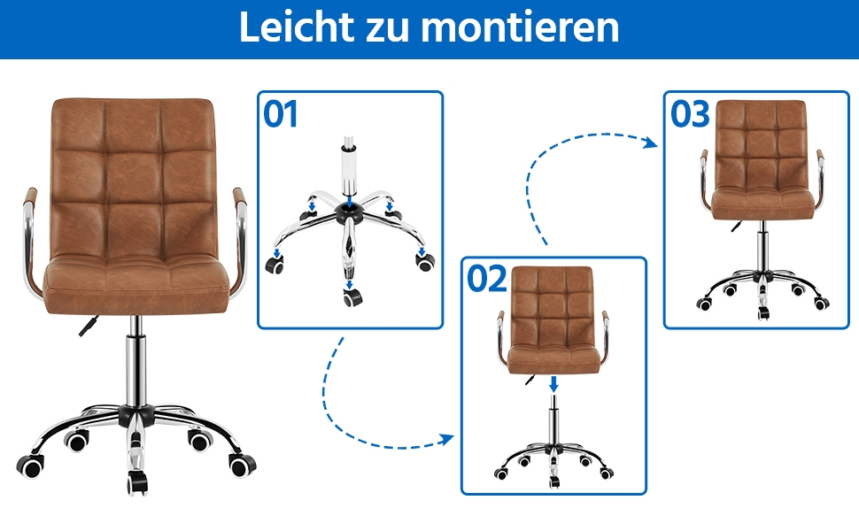 Офісне крісло Yaheetech з регулюванням висоти та знімними підлокітниками, з штучної шкіри (колір: коричневий ретро)