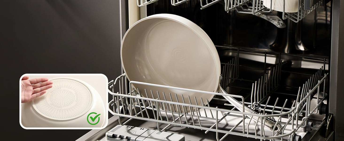 Набір сковорідок Redchef з керамічним покриттям, алюміній, індукційні, 20/24/28 см, для всіх типів плит, без PTFE, PFAS, PFOA, для духовки (24 см, Бежевий)