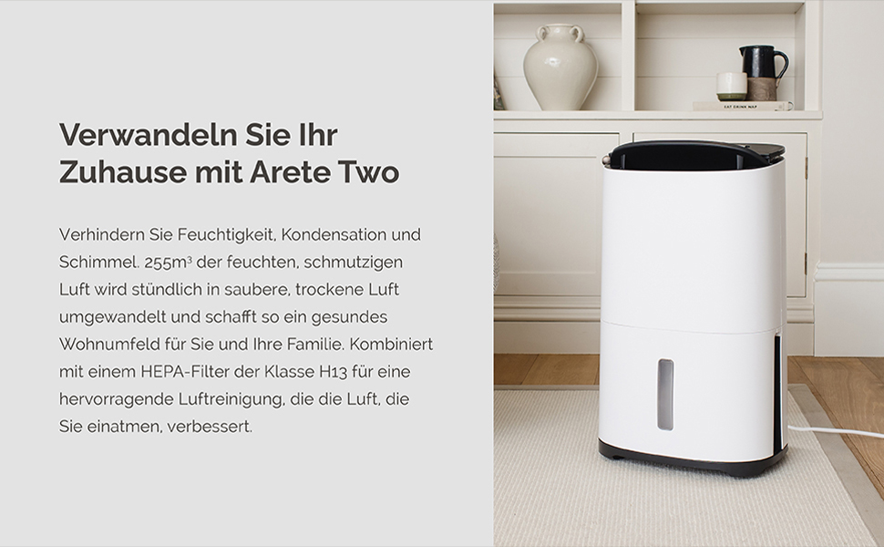 Зволожувач повітря MeacoDry Arete One 6L з очищувачем повітря | Тихий (32 dB), HEPA-фільтр H13, 1.8L резервуар, для спалень та квартир