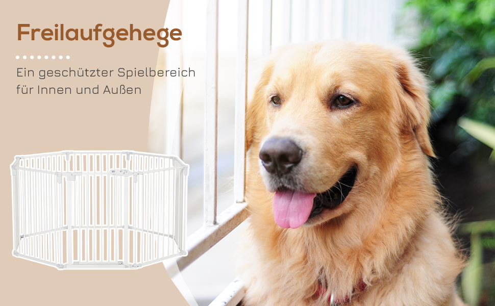 PawHut вольєр для цуценят/маленьких собак, захисний бар'єр з дверцятами, гнучкий, 8 панелей (60 x 76 см), білий