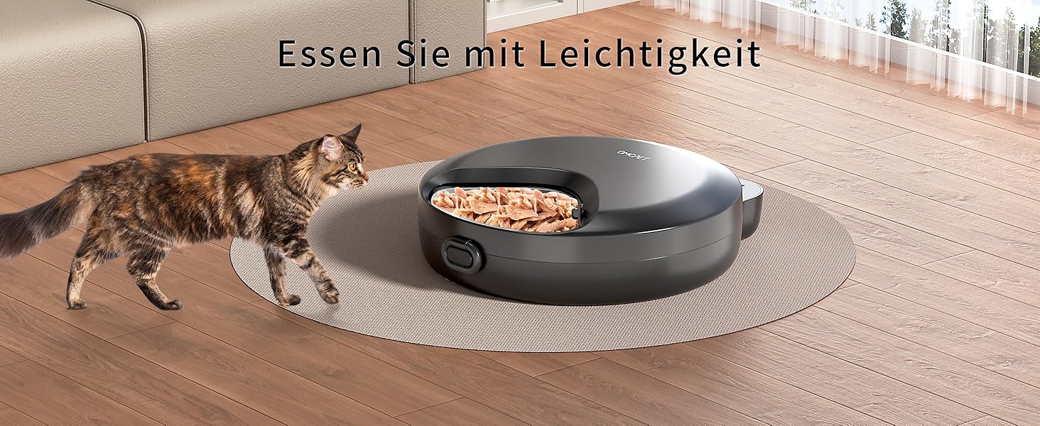 Автоматичний дозатор корму для котів та собак, 8oz*4 порції, з таймером, акумуляторний, з блокуванням, 2 охолоджуючі акумулятори (Чорний)