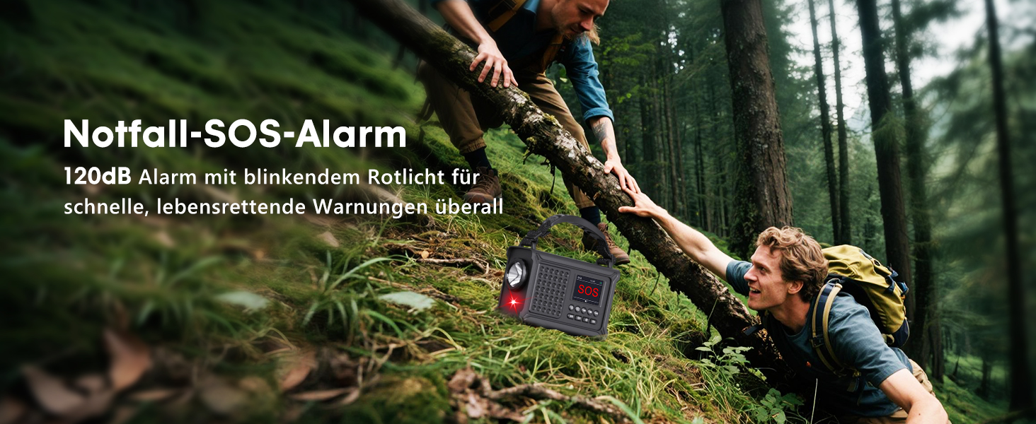 ROCAM Радіоприймач на ручку DAB+/UKW, портативне аварійне радіо з сонячною панеллю 8500 мм² та ручкою 650 мА, цифрове радіо з Bluetooth, 2.4' кольоровий дисплей, 80 станцій, SOS, LED ліхтарик, USB, IPX6 для кемпінгу, чорний