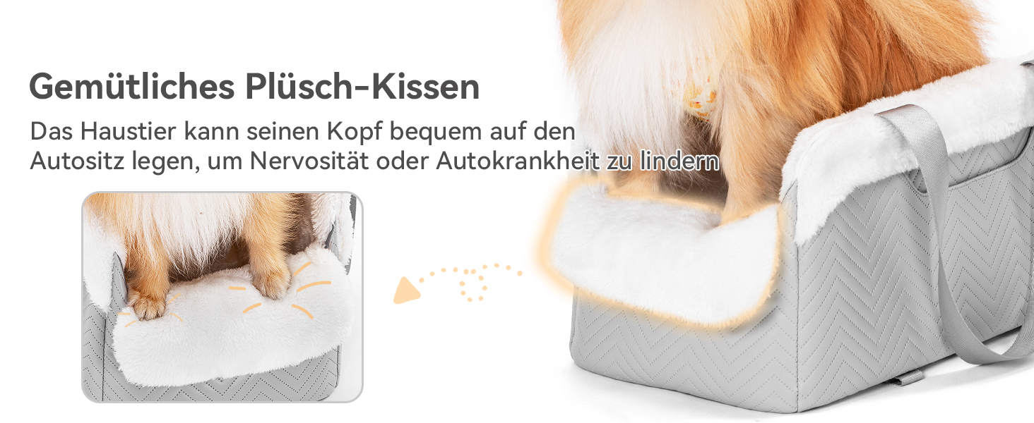 Автокрісло для собак PETS FITHunde Mittelkonsole, сірий та білий колір, до 5 кг, з безпечними ременями та знімним м'яким килимком