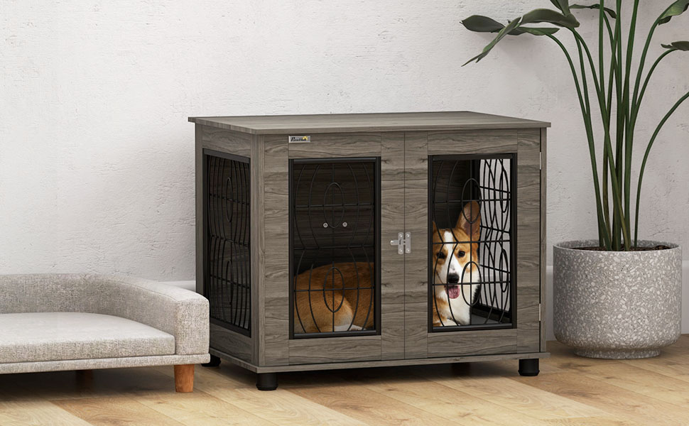 Клітка для собак PawHut з замком, подушкою та столиком, 80 x 56 x 63 см, сірий колір