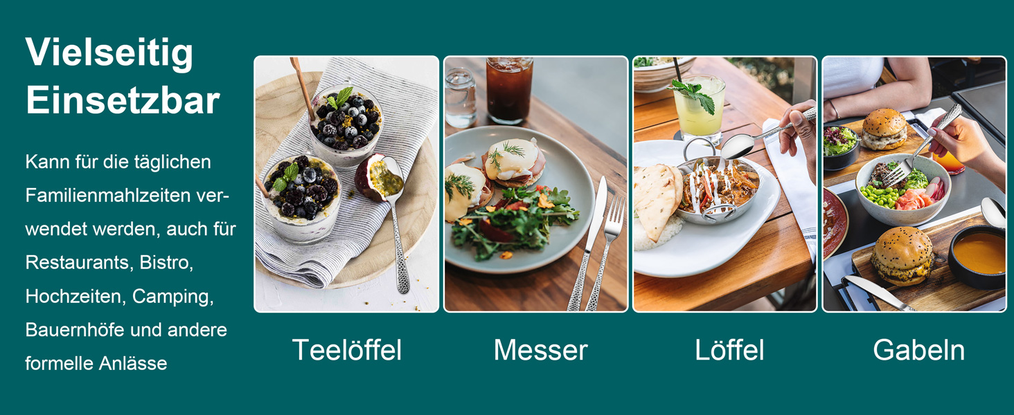 Набір столових приборів Joyfair на 6 осіб (60 предметів), нержавіюча сталь, з молотком, ніж, виделка, ложка, елегантний столовий прибор для дому/вечірки/ресторану, блискучий, придатний для миття в посудомийній машині