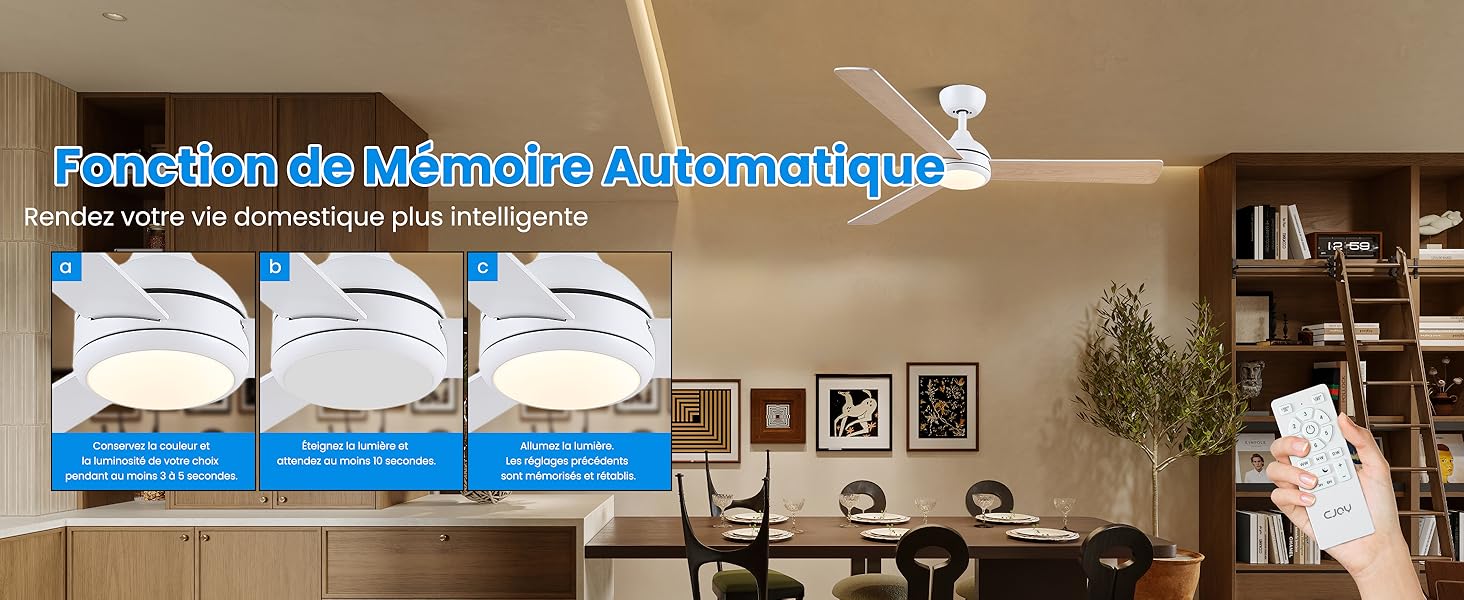 Стеляний вентилятор CJOY з підсвічуванням, 107 см, з пультом керування, тихий, DC, реверсивний, пам'ять 3CCT, диммування, 6 швидкостей, таймер для спальні (132 см, білий)