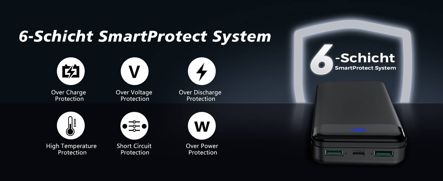 Enerwow Power Bank 27000mAh: Швидка зарядка 30W PD, Digital Display, USB-C, для iPhone 15/14/13/12 Pro Max та інші пристрої, чорний