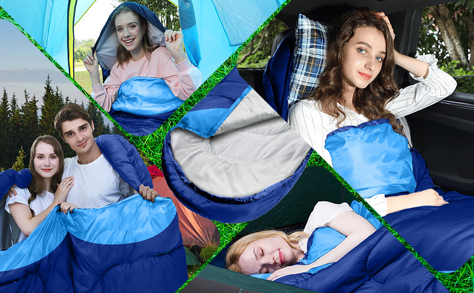 Спальний мішок 3-4 сезони, водонепроникний, ультралегкий, 220*75см (Блакитний) - для кемпінгу, подорожей, походів