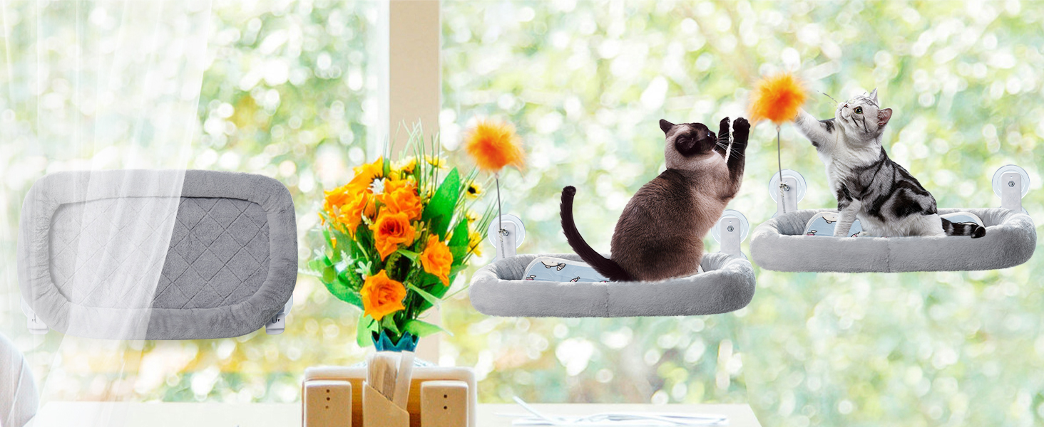 Кішка ліжко на стіл Odoland - 360° обертання та регулювання висоти, м'яка гамак для котів з 2 знімними чохлами, місце для сну для дому/офісу - підходить для цілорічного використання (сірий), для лежання на підвіконі