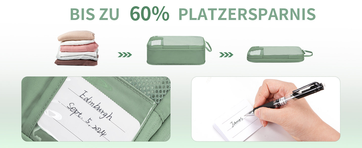 Органайзери для валізи ECOHUB (4 шт.) з мітками, набір еко-пакувальних кубиків з перероблених матеріалів, зелені