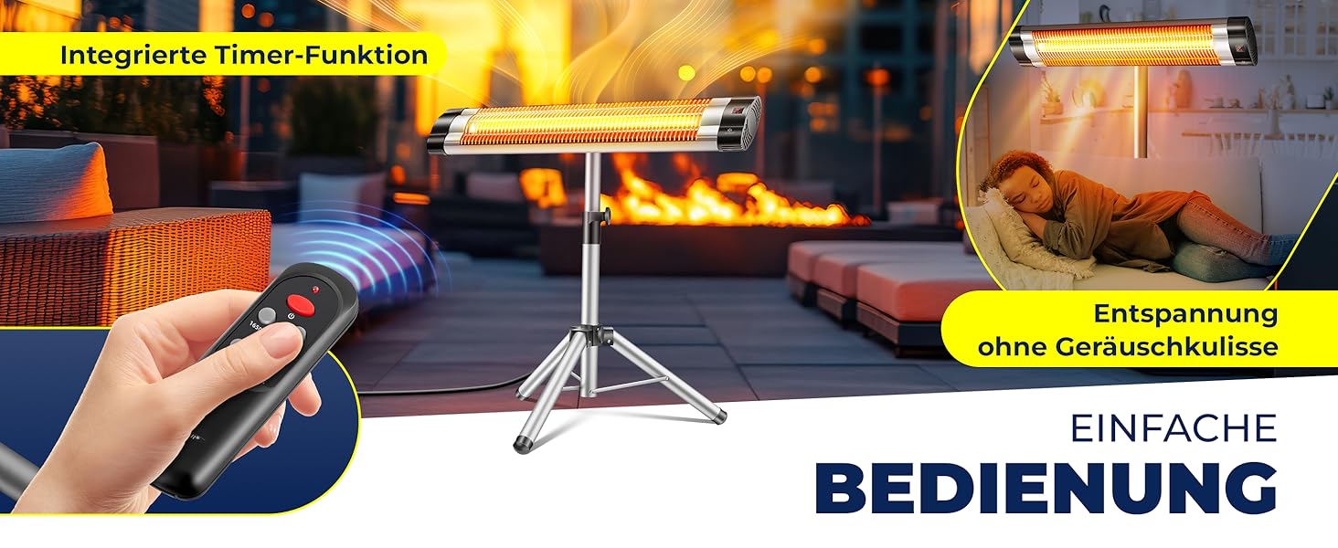 Інфрачервовий обігрівач KESSER® 2500W з пультком та захисним чохлом, телескопічна стійка, для тераси та вітальні
