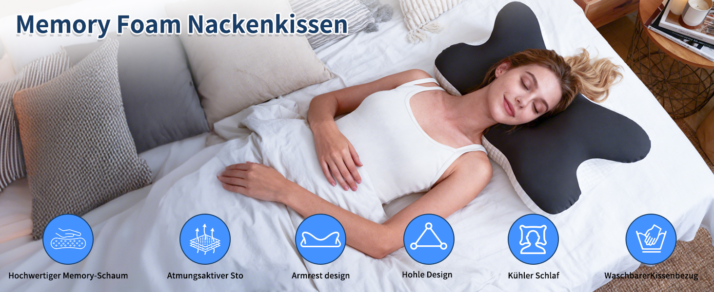 Подушка для шиї та голови з 3D підтримкою, Memory Foam, ергономічна для сну на боці, спині та животі (сіра, 60x33x10/17см)