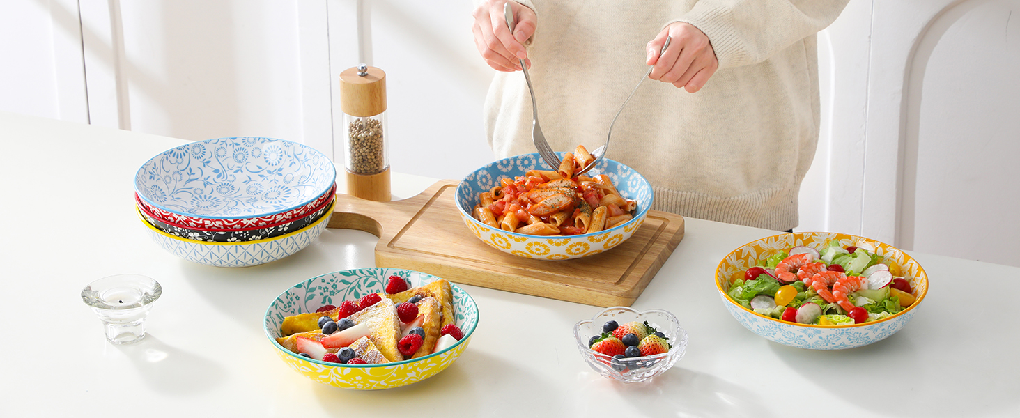 Набір супових тарілок Vancasso Selene, 6 шт, 1200 мл, з пастельного порцеляну – для супу, пасти, салатів, мікрохвильова піч