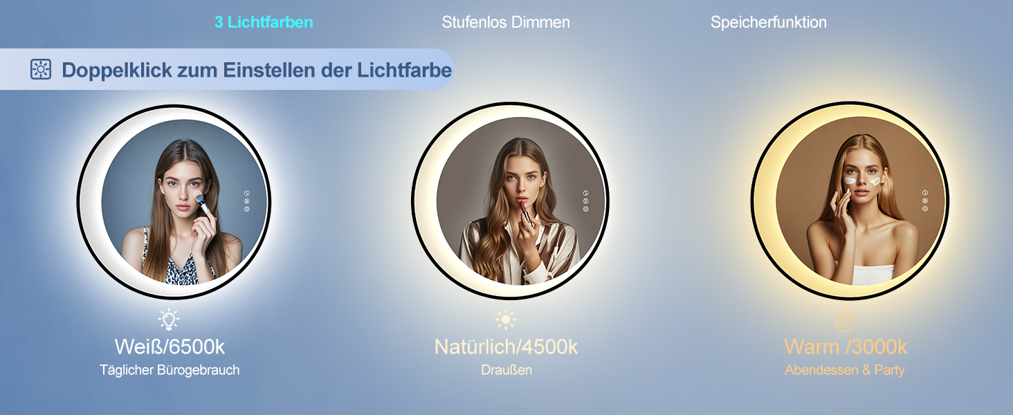 Дзеркало для ванної кімнати STARLEAD з LED-підсвічуванням 90x60 см, Bluetooth, регулювання яскравості, 3 кольори світла, протитуманне покриття, функція пам'яті, HD скло, IP44, горизонтальне/вертикальне, без рамки