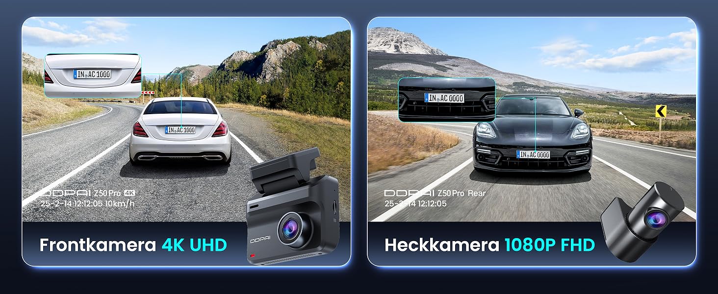 Відеореєстратор DDPAI Z50 Pro 4K: передня та задня камери, GPS, WiFi, ADAS, 64GB