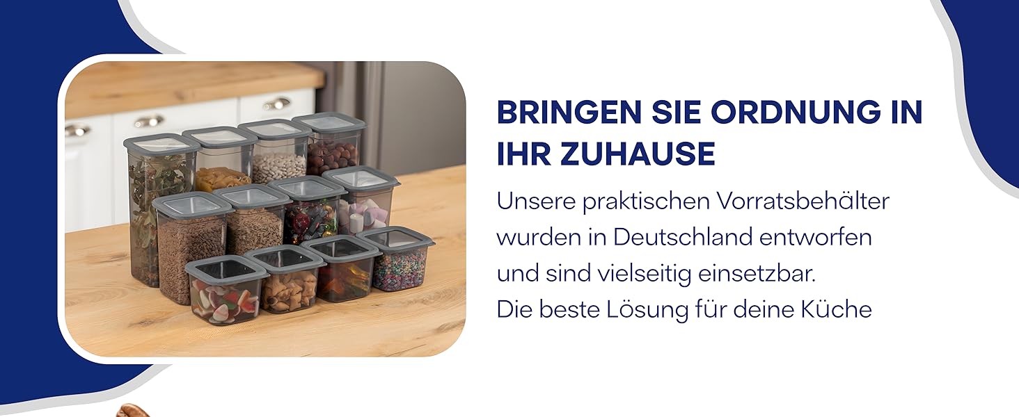 Герметичні контейнери для зберігання з кришкою [набір 12 шт] – Складні та економні контейнери для кухні – Ідеально підходять для борошна, макаронів, мюслі та іншого – Набір контейнерів для продуктів у антрацитовому кольорі