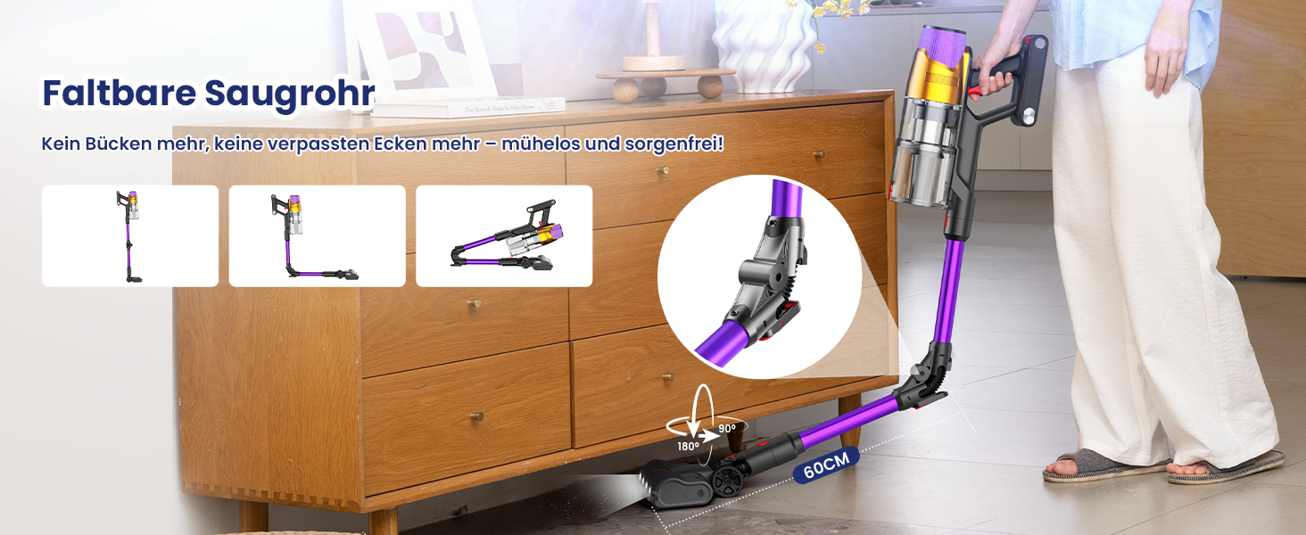 Бездротовий акумуляторний пилосос A12 з функцією миття підлоги, 8-в-1, 48Kpa, 550W, 70 хвилин, з сенсорним екраном, об'єм контейнера 1,5 л, док-станція для стін, підходить для килимів, авто, шерсті тварин, фіолетовий