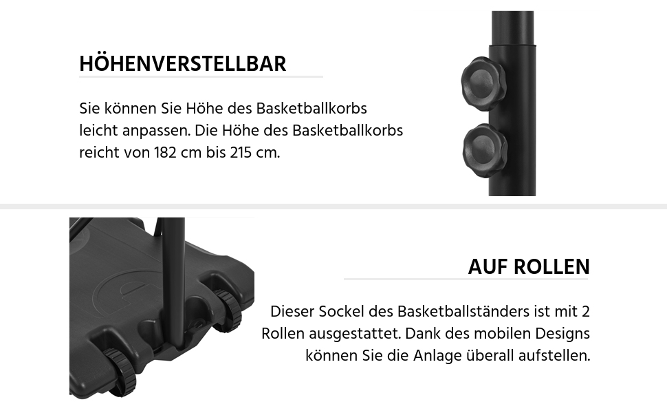 Yaheetech Adjustable Height Mobile Basketball Hoop Stand with Wheels - Indoor/Outdoor Basketball System