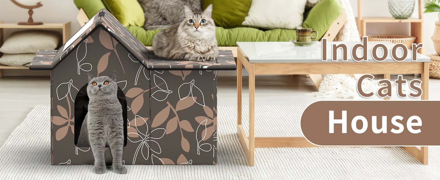 Кіт-будинок для вулиці, зимостійкий, знімні подушки, захист від холоду для котів, легко збирається, зелений (коричневий), 33 x 38 x 43 см