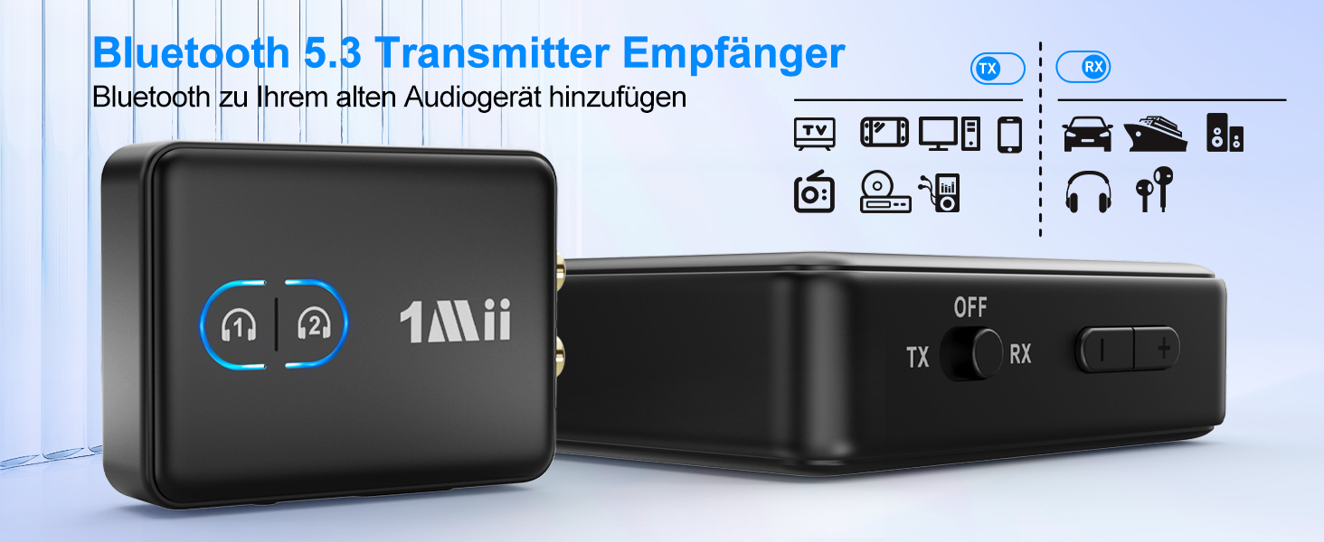 Bluetooth-трансмітер та ресивер 1Mii ML302+, двоканальний адаптер для ТБ та навушників (Dual Link)