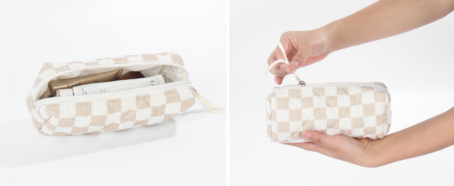 Набір косметичок 3 шт. з квітковим принтом, для подорожей та повсякденного використання | Косметичка для макіяжу для жінок та дівчат. Хакі в клітинку