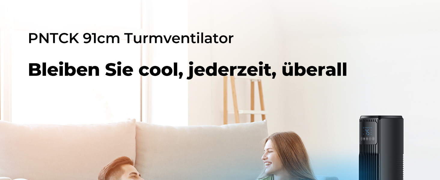 Вентилятор підлоговий електричний Turmventilator з пультом, 90° поворот, 4 швидкості/режими, таймер 12 год, чорний
