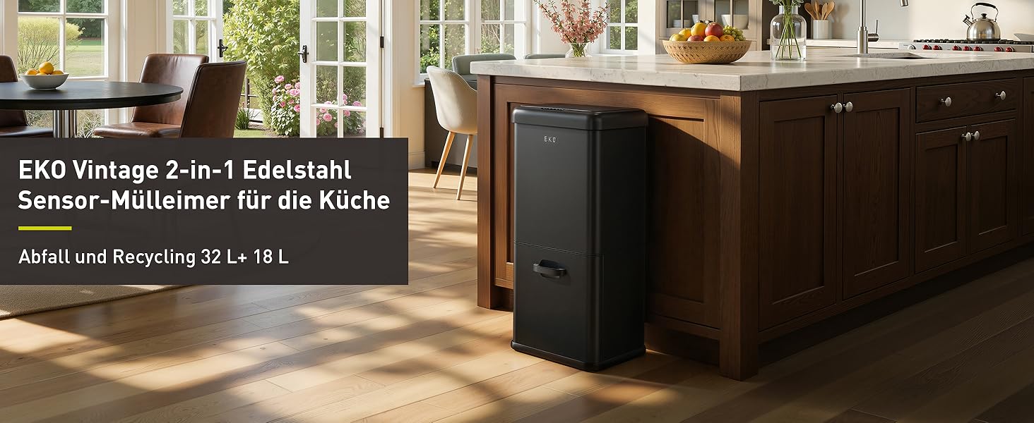 Сортувальний контейнер для сміття EKO Mirage Plus 3 відділення (15л + 15л + 30л), сенсорний, нержавіюча сталь, 60л, з пластиковими відрами