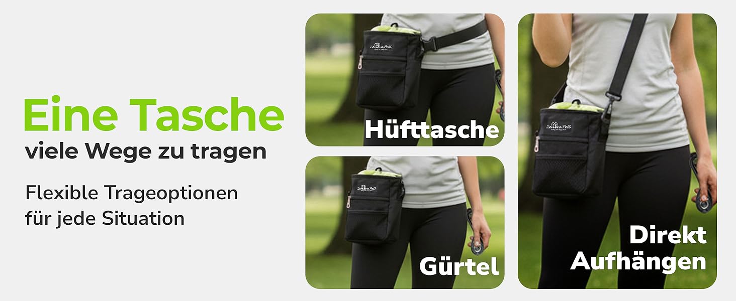 Сумка для ласощів для собак велика, з мискою, кликером, диспенсером для відходів та кишенькою для телефону, 3 способи носіння, ідеальна сумка для дресирування собак