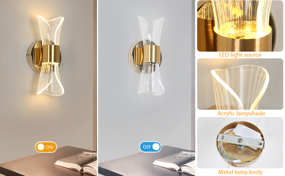 DELIPOP Настінне світильник Wandleuchte, 12W LED, 3 кольори світла (теплий/холодний/нейтральний), золотий, для спальні, вітальні, коридору, сходових маршів