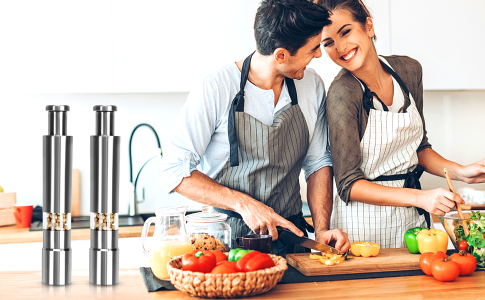 Набір з 2 шт. мельниць для солі та перцю з нержавіючої сталі Salmühle, зручне управління однією рукою