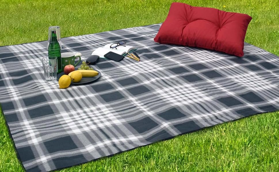 Beautissu Плед для пікніка XXL, 200x200 см, водовідштовхувальний, ізольований, сірий, для пляжу, кемпінгу, подорожей