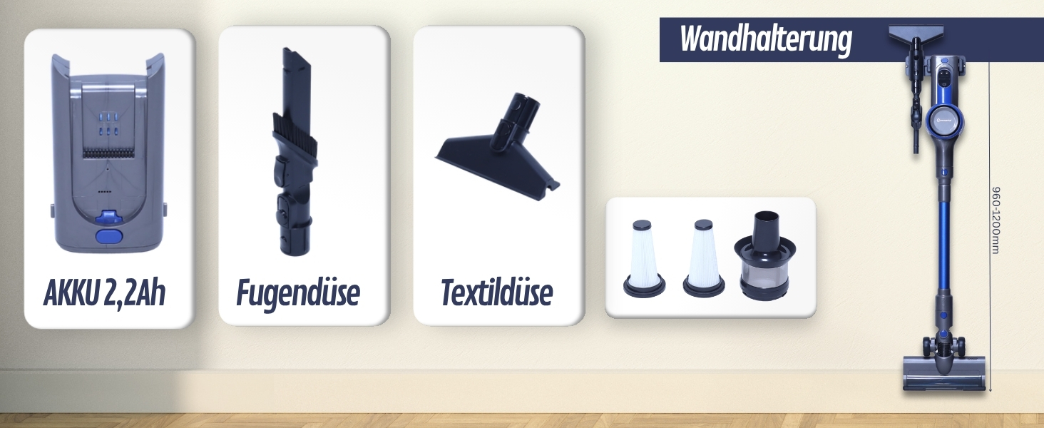 Акумуляторний пилосос VARIO150 | 3-в-1 | Потужний турбопилосос з 45 хв роботи та швидкою зарядкою | для 300 м² | Килим, тверді підлоги, шерсть тварин | LED пилосос-трійка | Бездротовий