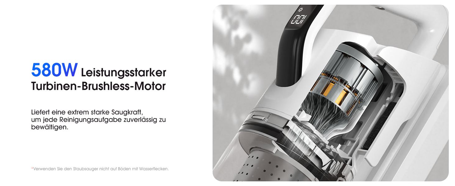 Бездротовий пилосос Klarpul 4800Pa з LED-дисплеєм та антизаплутувальною насадкою, 65 хвилин роботи, швидка зарядка 2 години, для твердих поверхонь та килимів, срібний