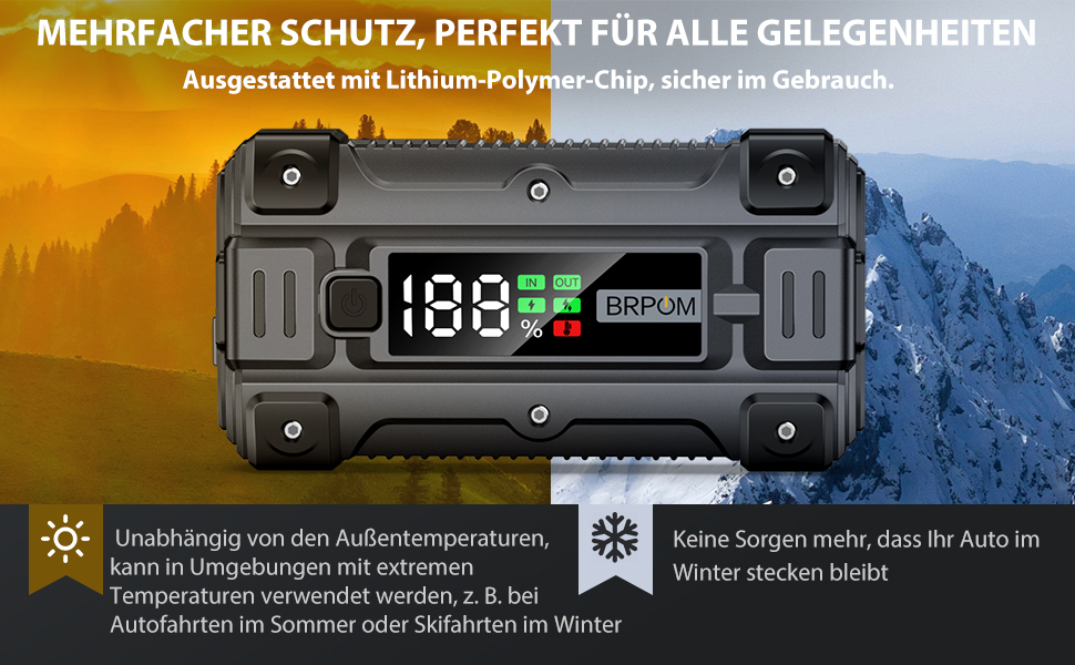 Powerbank для пуску двигуна BRPOM 6000A 12V: для авто, мото, газонокосарок. LED-ліхтар, великий екран, бустер для акумулятора