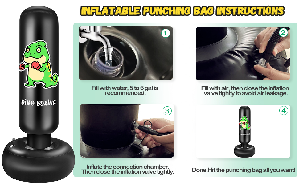 Надувний боксерський мішок для дітей Boxsack Kinder, 165 см, з рукавичками, для карате, тхеквондо, MMA (динозавр)