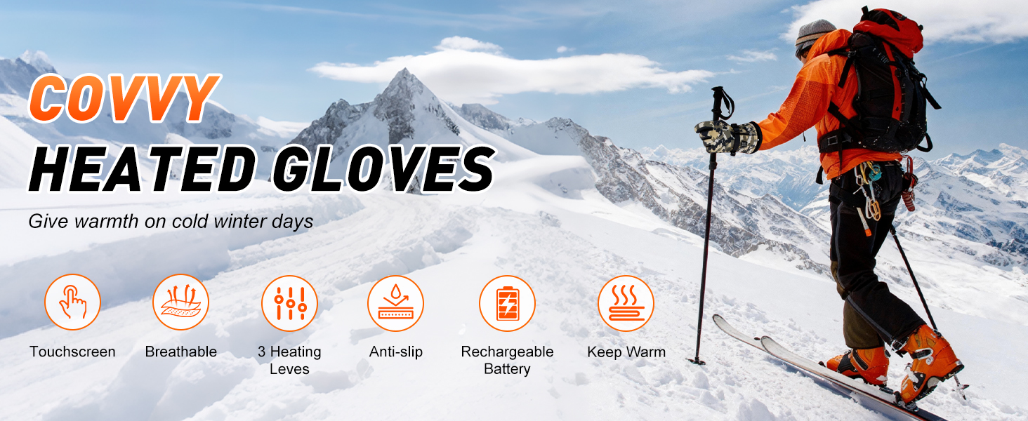 Греючі рукавиці для чоловіків та жінок, 7.4V 3000mAh, акумулятор, сенсорний екран, для катання на лижах, кемпінгу, їзди на велосипеді, 3 рівні нагріву
