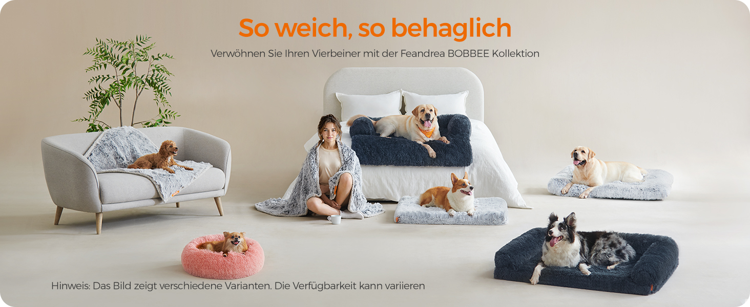 Feandrea FluffyHug Dog Bed, Dog Cushion Size XL, Dog Mat for Medium and Large Dogs, Dog Sofa with Ruffle Foam, Removable and Washable Cover, 106 x 80 x 23 cm, Ombré Grey PGW233G01 (XL (106 x 80 x 23 cm), dark grey)