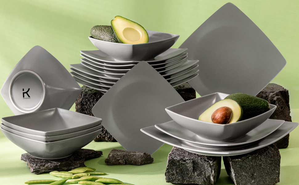 Сервіз Konsimo для 6 осіб: 18-ти частинний набір тарілок EPIRI - сучасний сервіз з кераміки сірого кольору