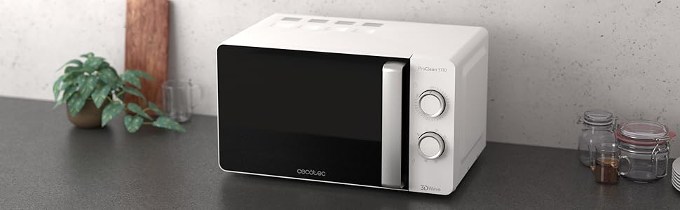 Мікрохвильова піч з грилем Cecotec Proclean 3110 Wave, 20 л, 700 Вт, біла з чорними дверцятами