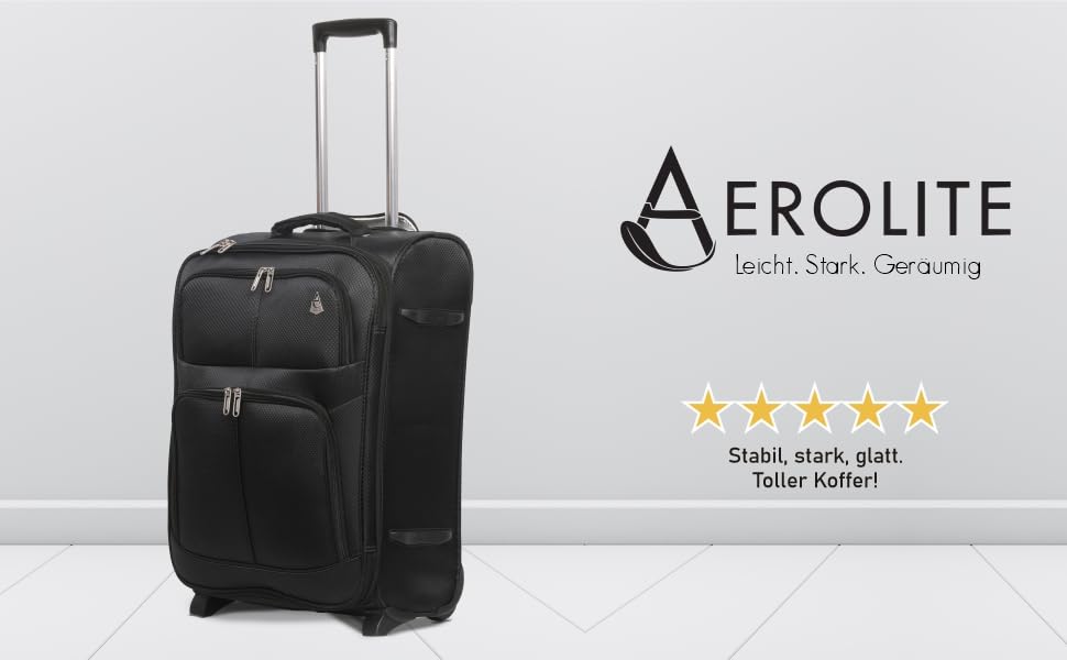 Розширюваний валіза Aerolite 55x40x20/23 см – ручна поклажа для Lufthansa, Eurowings, Condor, SunExpress, TUI (Чорний)