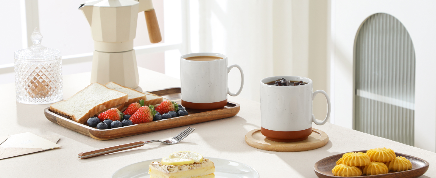 Набір кавових чашок MALACASA TARA Khakiweiß (4 шт.), 350 мл, кераміка, для кави, чаю, соку, лате, капучино, какао, безпечні для миття в посудомийній машині та використання в мікрохвильовці